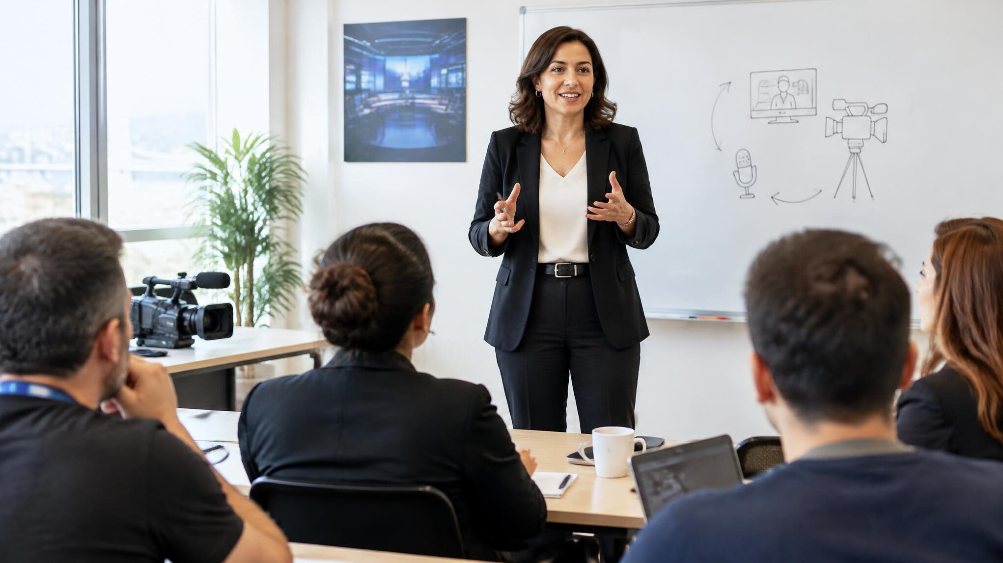 Trainer leading a workshop on handling live broadcast conflicts